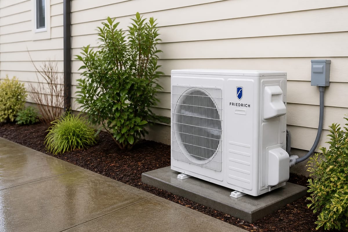 A heat pump installed beside a home (placeholder image)