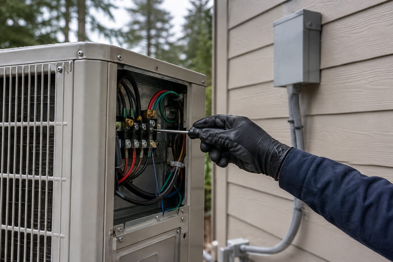 Careful electrical work on an outdoor unit (placeholder image)